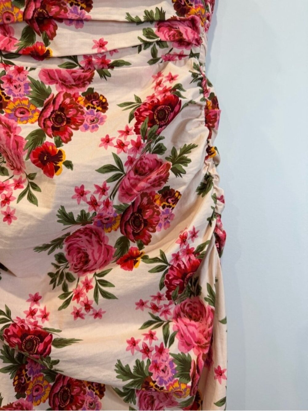 Anthropologie Floral Strapless Ruched Dress Pink XS 0747 - Picture 4 of 10